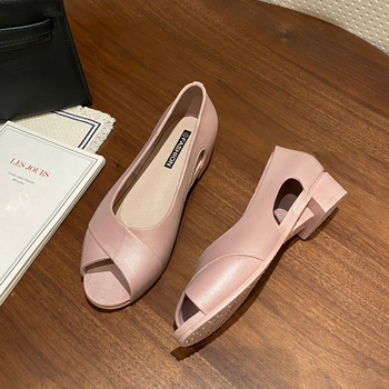 Heli Shark ženske ljetne sandale s torbastom petom, riblja usta, debelom petom, moderne sandale s ravnom petom, ležerne gornje odjeće, preklapajuće cipele