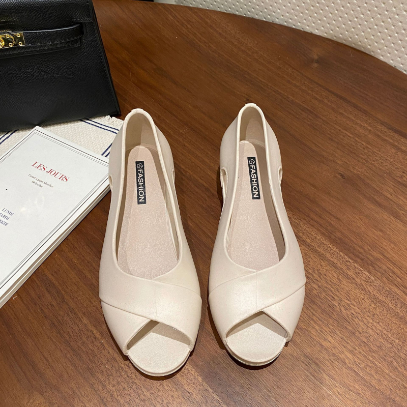 Heli Shark ženske ljetne sandale s torbastom petom, riblja usta, debelom petom, moderne sandale s ravnom petom, ležerne gornje odjeće, preklapajuće cipele