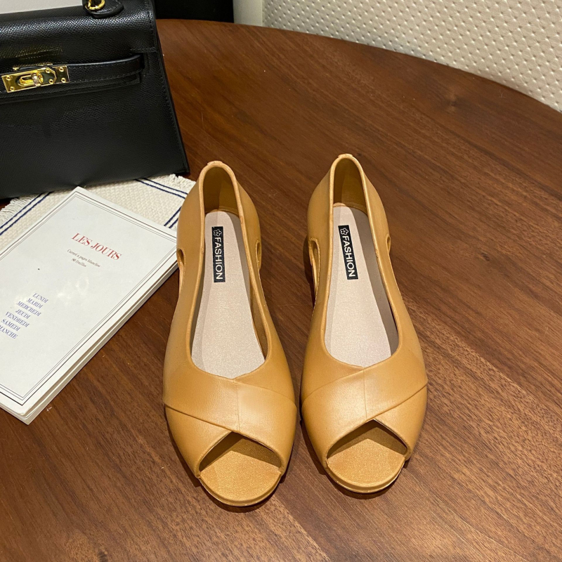 Heli Shark ženske ljetne sandale s torbastom petom, riblja usta, debelom petom, moderne sandale s ravnom petom, ležerne gornje odjeće, preklapajuće cipele