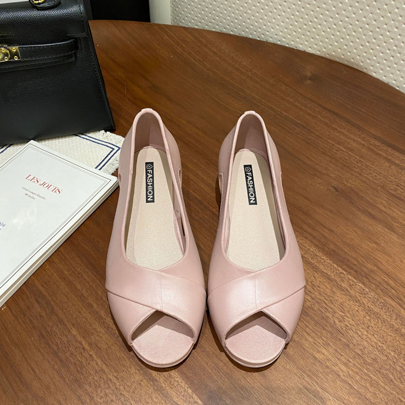 Heli Shark ženske ljetne sandale s torbastom petom, riblja usta, debelom petom, moderne sandale s ravnom petom, ležerne gornje odjeće, preklapajuće cipele