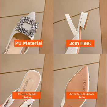 Σχεδιαστική αίσθηση niche χαμηλοτάκουνα παπούτσια Γαλλικά ρετρό παπούτσια μονής στρώσης βραδινό στυλ κομψά κοσμικά σανδάλια με στρας, τετράγωνη αγκράφα και λουράκι στην πλάτη