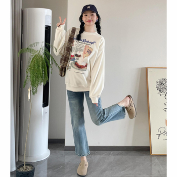 Maži nėščiųjų džinsai 2024 m. pavasariui, naujos mados tiesios nugaros skeltukai, liekninančios, universalios, pilvuką prilaikančios, trumpintos kelnės.