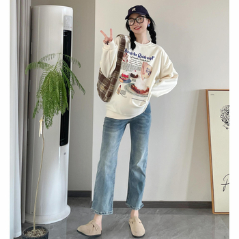 Maži nėščiųjų džinsai 2024 m. pavasariui, naujos mados tiesios nugaros skeltukai, liekninančios, universalios, pilvuką prilaikančios, trumpintos kelnės.