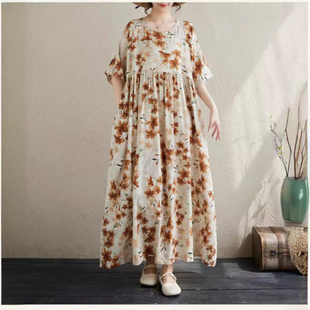 Višebojna raznolikost književnih retro pulovera kratkih rukava, haljine za inozemnu trgovinu, ljetna 2024., široka, plus size, suknja A-kroja za žene