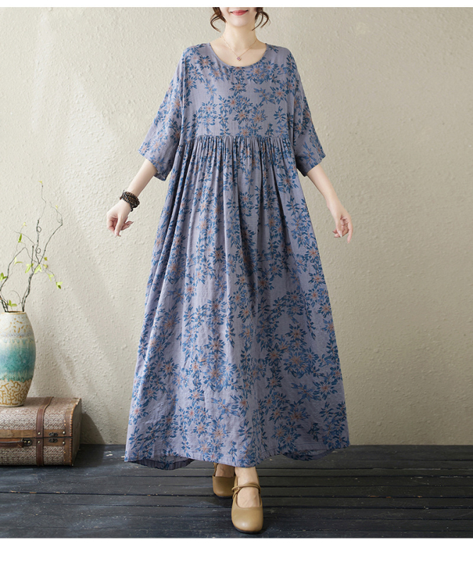 Višebojna raznolikost književnih retro pulovera kratkih rukava, haljine za inozemnu trgovinu, ljetna 2024., široka, plus size, suknja A-kroja za žene