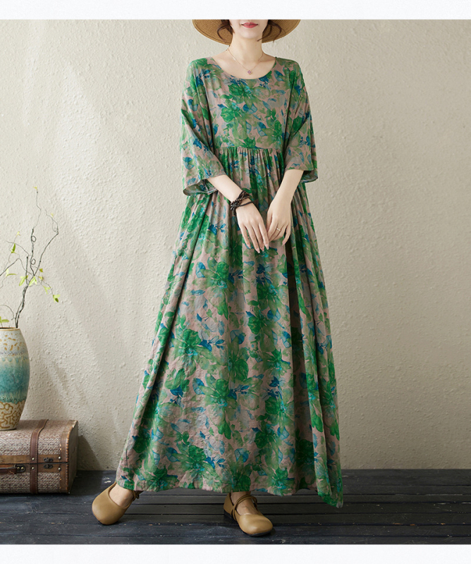 Višebojna raznolikost književnih retro pulovera kratkih rukava, haljine za inozemnu trgovinu, ljetna 2024., široka, plus size, suknja A-kroja za žene