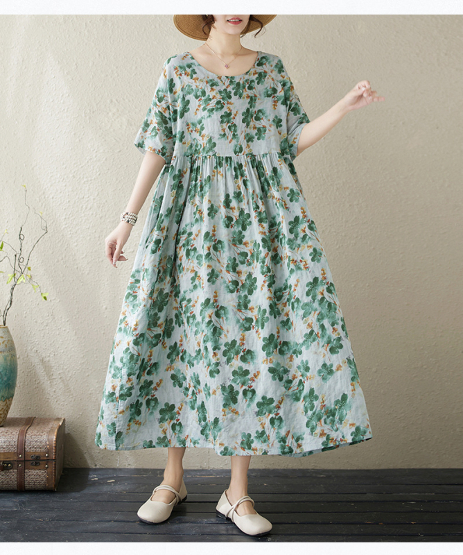 Višebojna raznolikost književnih retro pulovera kratkih rukava, haljine za inozemnu trgovinu, ljetna 2024., široka, plus size, suknja A-kroja za žene