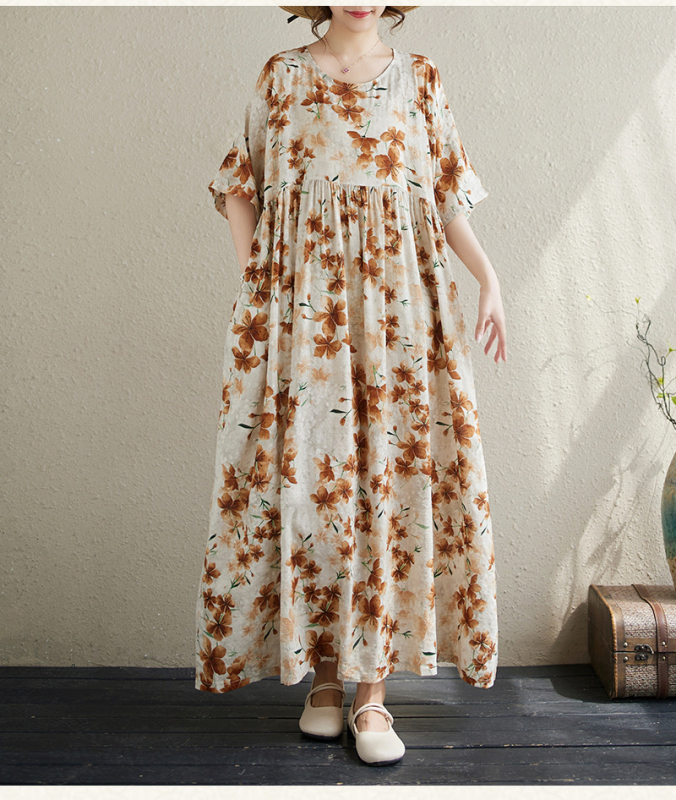 Višebojna raznolikost književnih retro pulovera kratkih rukava, haljine za inozemnu trgovinu, ljetna 2024., široka, plus size, suknja A-kroja za žene