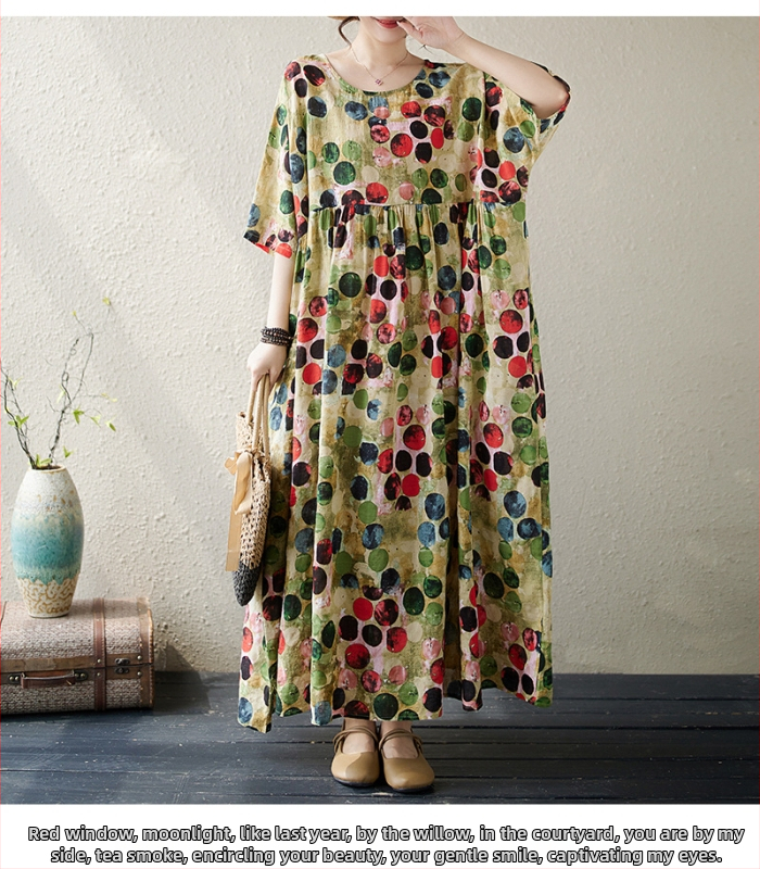 Višebojna raznolikost književnih retro pulovera kratkih rukava, haljine za inozemnu trgovinu, ljetna 2024., široka, plus size, suknja A-kroja za žene