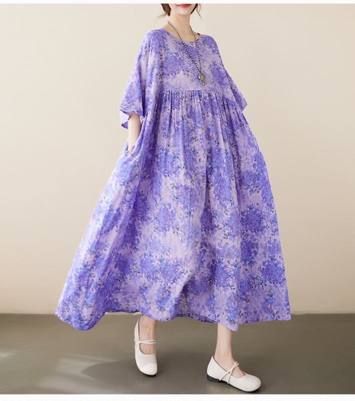 Višebojna raznolikost književnih retro pulovera kratkih rukava, haljine za inozemnu trgovinu, ljetna 2024., široka, plus size, suknja A-kroja za žene