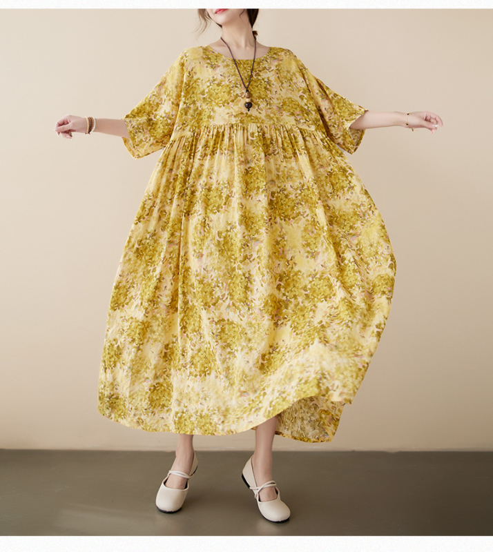 Višebojna raznolikost književnih retro pulovera kratkih rukava, haljine za inozemnu trgovinu, ljetna 2024., široka, plus size, suknja A-kroja za žene