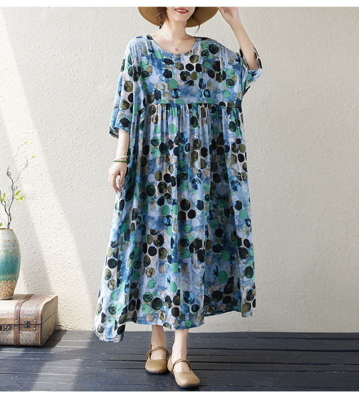 Višebojna raznolikost književnih retro pulovera kratkih rukava, haljine za inozemnu trgovinu, ljetna 2024., široka, plus size, suknja A-kroja za žene