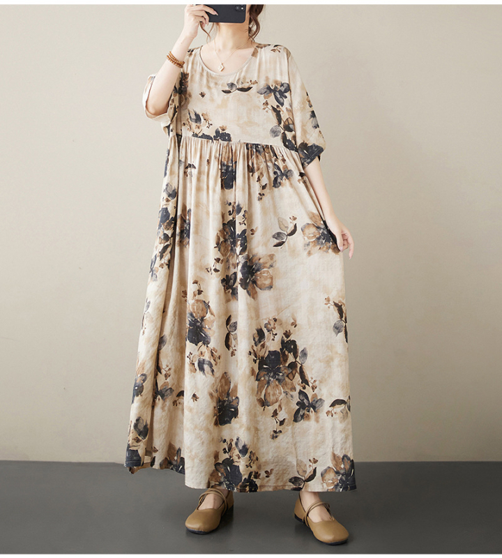 Višebojna raznolikost književnih retro pulovera kratkih rukava, haljine za inozemnu trgovinu, ljetna 2024., široka, plus size, suknja A-kroja za žene