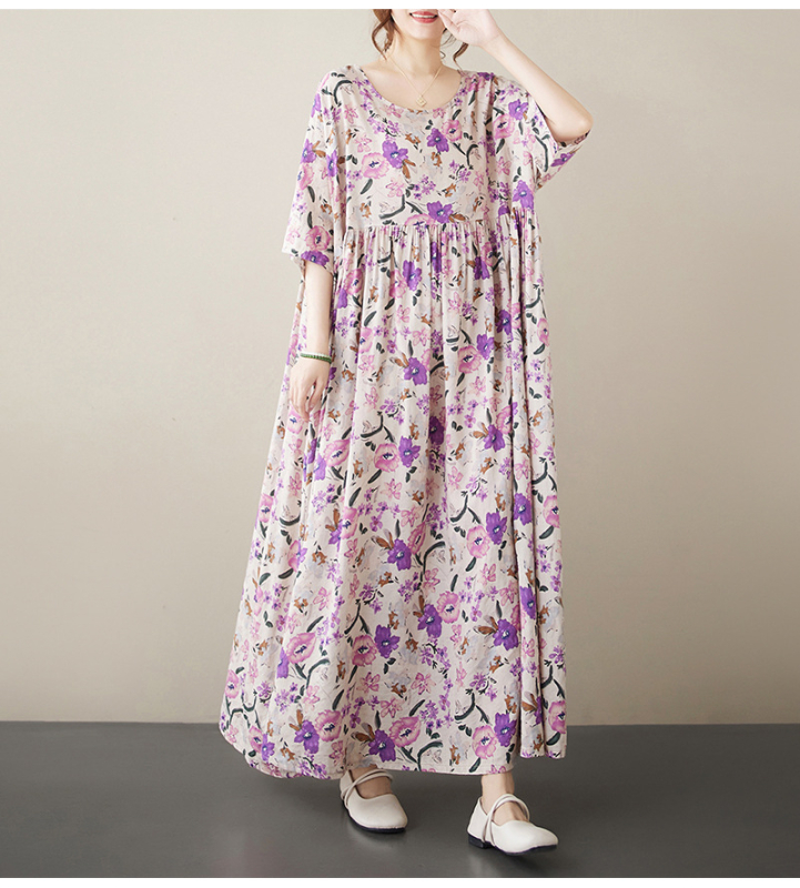 Višebojna raznolikost književnih retro pulovera kratkih rukava, haljine za inozemnu trgovinu, ljetna 2024., široka, plus size, suknja A-kroja za žene