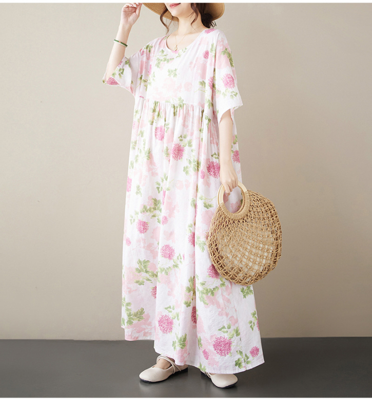 Višebojna raznolikost književnih retro pulovera kratkih rukava, haljine za inozemnu trgovinu, ljetna 2024., široka, plus size, suknja A-kroja za žene