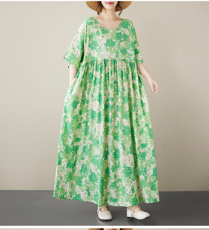 Višebojna raznolikost književnih retro pulovera kratkih rukava, haljine za inozemnu trgovinu, ljetna 2024., široka, plus size, suknja A-kroja za žene