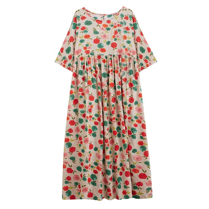 Višebojna raznolikost književnih retro pulovera kratkih rukava, haljine za inozemnu trgovinu, ljetna 2024., široka, plus size, suknja A-kroja za žene