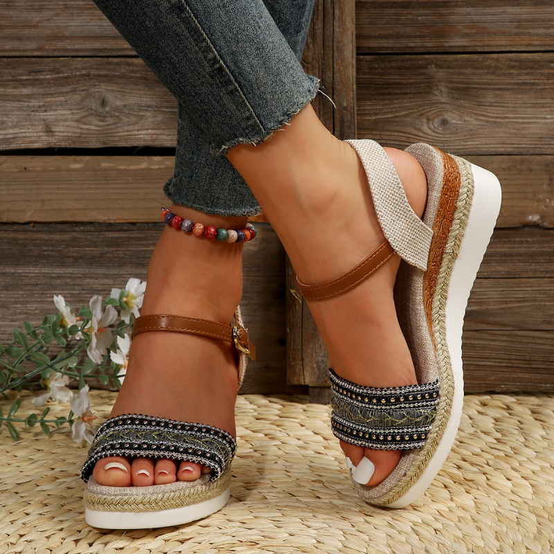 Sandale de vară pentru femei, cu talpă groasă, în stil nou, cu toc colorat plus size