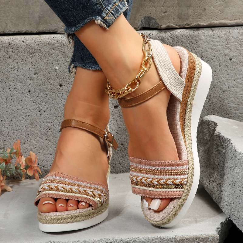 Sandale de vară pentru femei, cu talpă groasă, în stil nou, cu toc colorat plus size