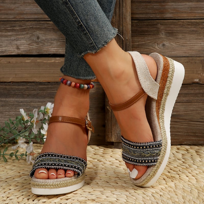 Sandale de vară pentru femei, cu talpă groasă, în stil nou, cu toc colorat plus size