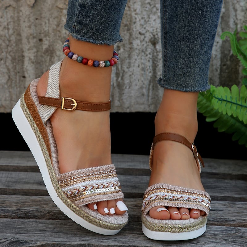 Sandale de vară pentru femei, cu talpă groasă, în stil nou, cu toc colorat plus size