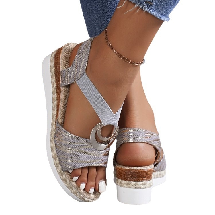 Amazon AliExpress nyári halszájú európai és amerikai női velúr szandál rugalmas ujjú magas sarkú ék alakú cipő 40-43