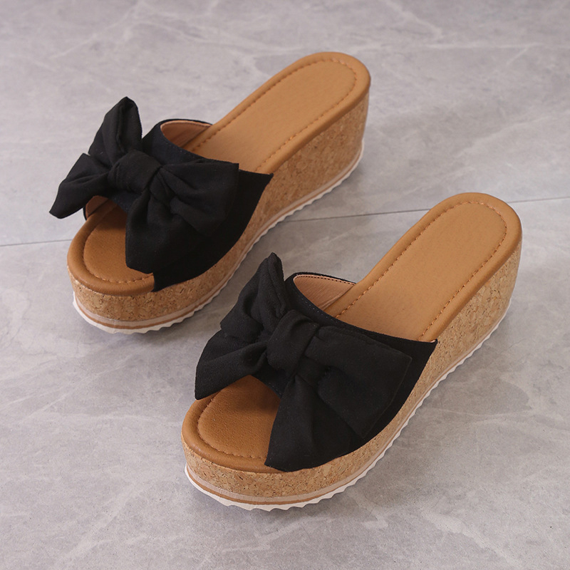 Sandale cu fundă pentru femei, mărime plus, vara 2024, papuci confortabili cu platformă, europene și americane, pentru comerț exterior