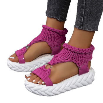 Sandale za žene 2024. Korejski stil ljetnih studentskih cipela, svestrane poliuretanske mekane potplate, pletene vunene ženske cipele, veleprodaja debelih potplata