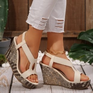 Sandale transfrontaliere pentru primăvară și vară, cu gură de pește, elastice, goale, cu platformă impermeabilă, sandale romane țesute cu talpă groasă pentru femei