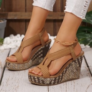Sandale transfrontaliere pentru primăvară și vară, cu gură de pește, elastice, goale, cu platformă impermeabilă, sandale romane țesute cu talpă groasă pentru femei
