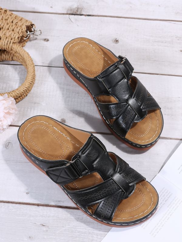 Dámska obuv Cross-border 2023, nový prírastok, vydlabané sandále a papuče s klinovým suchým zipsom a rybími ústami, dámske topánky veľkej veľkosti