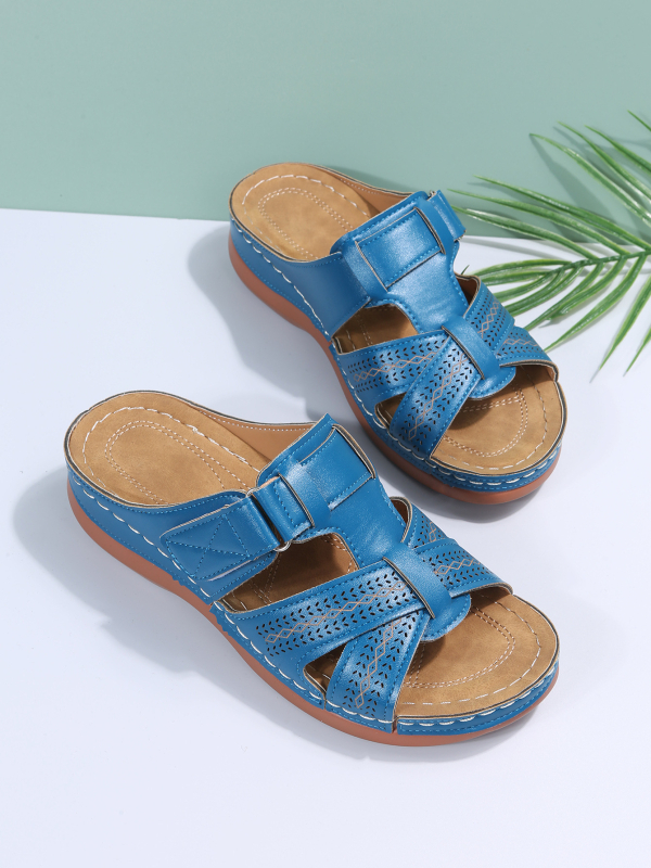 Dámska obuv Cross-border 2023, nový prírastok, vydlabané sandále a papuče s klinovým suchým zipsom a rybími ústami, dámske topánky veľkej veľkosti