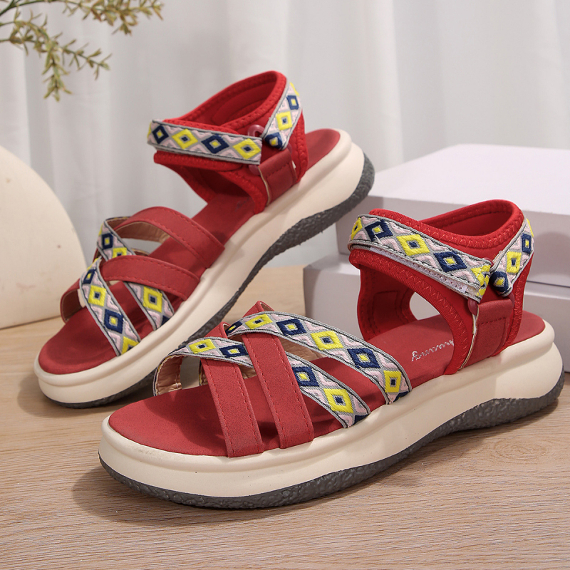 Ljetne nove sandale za žene, ženske, veće veličine, poznate, s printom i križnim remenom, ležerne rimske sandale iz inozemstva, s čičkom i križnim remenom