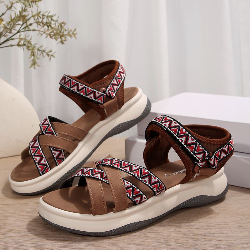Ljetne nove sandale za žene, ženske, veće veličine, poznate, s printom i križnim remenom, ležerne rimske sandale iz inozemstva, s čičkom i križnim remenom