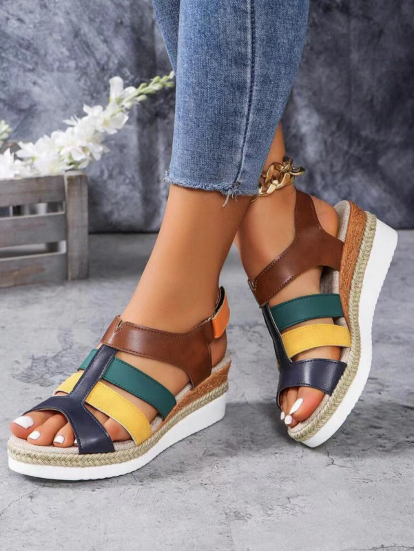 Ljeto 2024. Novi stil, ležerne cipele s patentnim zatvaračem, riblja usta, na klinu, jednobojne, ravne ženske sandale, retro sandale, ženske, izdubljene