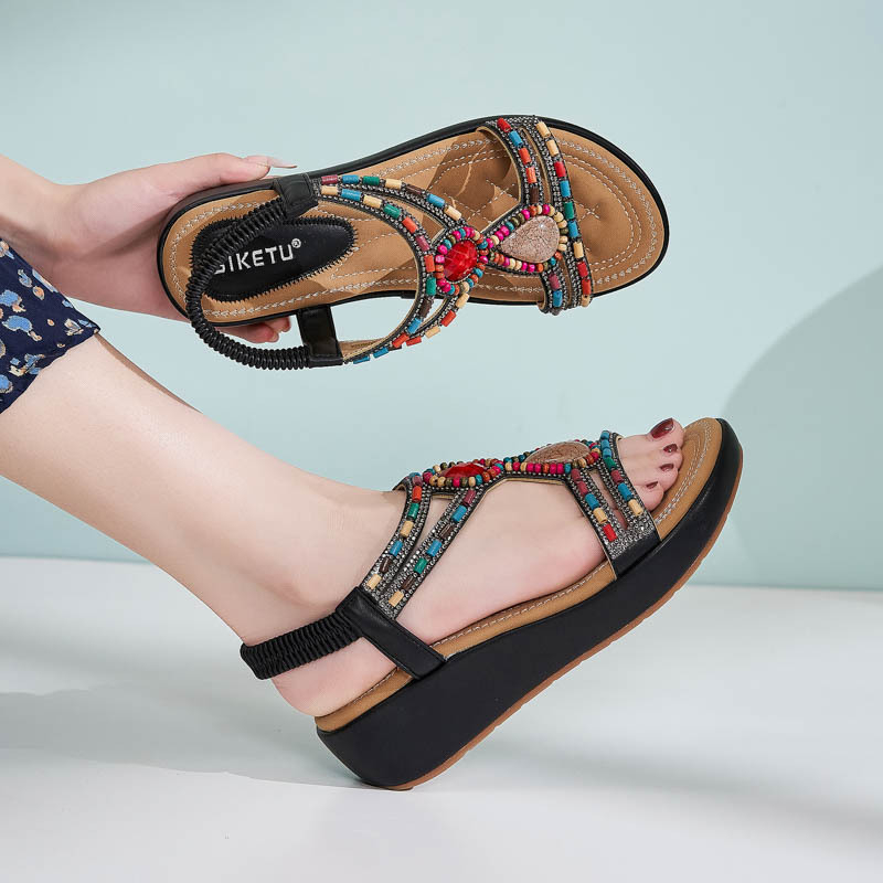 U670-1 Nové 2025 Etnický štýl Bohémske Vintage Korálkové Elaine Sandále na Kline pre Dámske