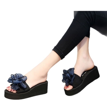 Läikivad kõrge kontsaga plätud lipsusõlmega, paksu tallaga, libisemiskindlad, kulumiskindlad naiste kiilukujulised rannasuvised plätud seemisnahast materjalist