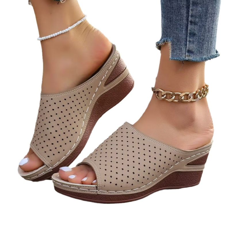 Sandale europene și americane pentru femei, dimensiuni mari, cu toc plat, vară, noi, cu gură de pește, decupate cu laser, pantofi pentru femei, îmbrăcăminte exterioară, papuci transfrontalieri, export pentru femei