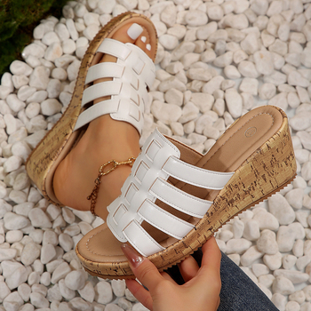 Ženske papuče za veće veličine, jednobojne pletene sandale s uzorkom ribljih usta, šuplje, ležerne, za plažu, papuče s tankom podlogom, za ljeto 2025.