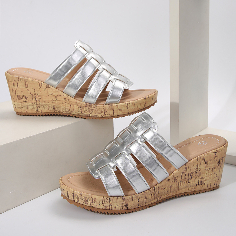 Ženske papuče za veće veličine, jednobojne pletene sandale s uzorkom ribljih usta, šuplje, ležerne, za plažu, papuče s tankom podlogom, za ljeto 2025.