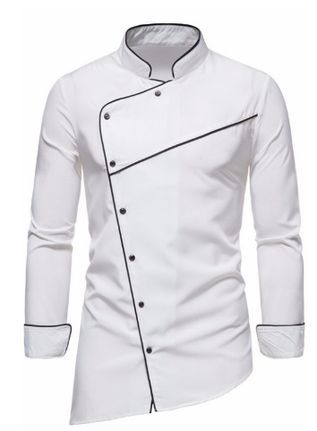 Pánske ležérne šaty s dlhým rukávom a stojacím golierom v čistej farbe, veľká veľkosť, s viacerými gombíkmi a tenkým golierom