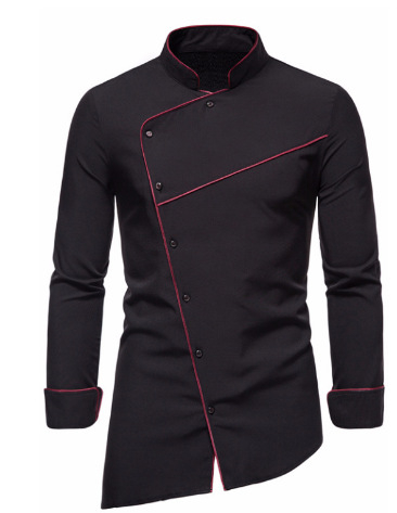 Pánske ležérne šaty s dlhým rukávom a stojacím golierom v čistej farbe, veľká veľkosť, s viacerými gombíkmi a tenkým golierom