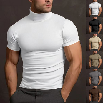 Prekogranična američka teška muška moderna majica kratkih rukava, ljetna, ležerna, jednobojna, poluvisoka ovratnica, osnovna košulja za muškarce