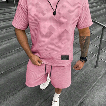 Suvine ühevärviline tekstuuriga ülikond Meeste lühikeste varrukatega T-särk Lühikesed püksid Meeste kaheosaline spordiriietus Vabaajariietus Meeste ME2-MA1