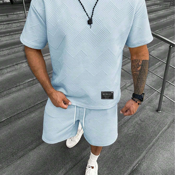 Suvine ühevärviline tekstuuriga ülikond Meeste lühikeste varrukatega T-särk Lühikesed püksid Meeste kaheosaline spordiriietus Vabaajariietus Meeste ME2-MA1