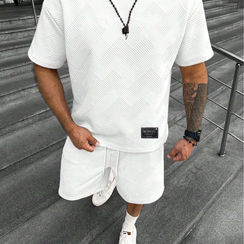 Suvine ühevärviline tekstuuriga ülikond Meeste lühikeste varrukatega T-särk Lühikesed püksid Meeste kaheosaline spordiriietus Vabaajariietus Meeste ME2-MA1