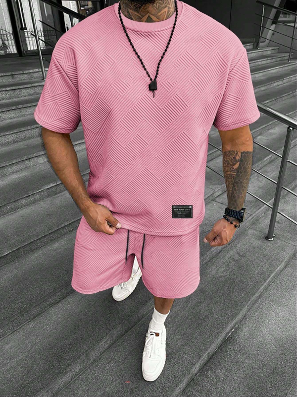 Suvine ühevärviline tekstuuriga ülikond Meeste lühikeste varrukatega T-särk Lühikesed püksid Meeste kaheosaline spordiriietus Vabaajariietus Meeste ME2-MA1