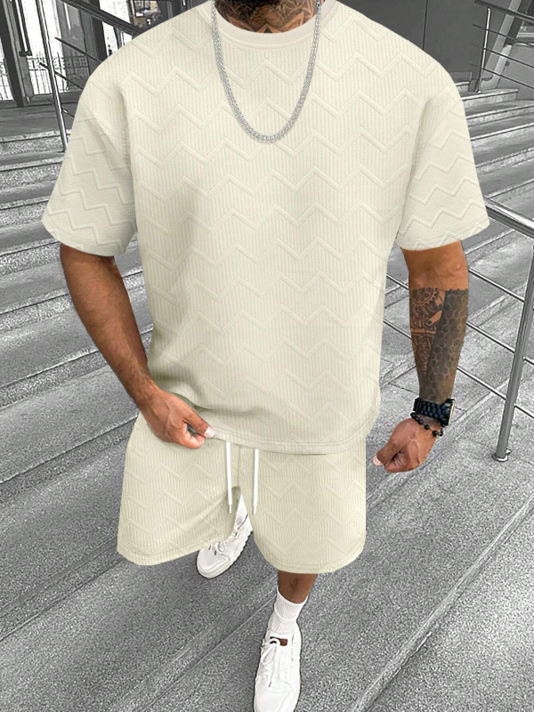 Suvine ühevärviline tekstuuriga ülikond Meeste lühikeste varrukatega T-särk Lühikesed püksid Meeste kaheosaline spordiriietus Vabaajariietus Meeste ME2-MA1