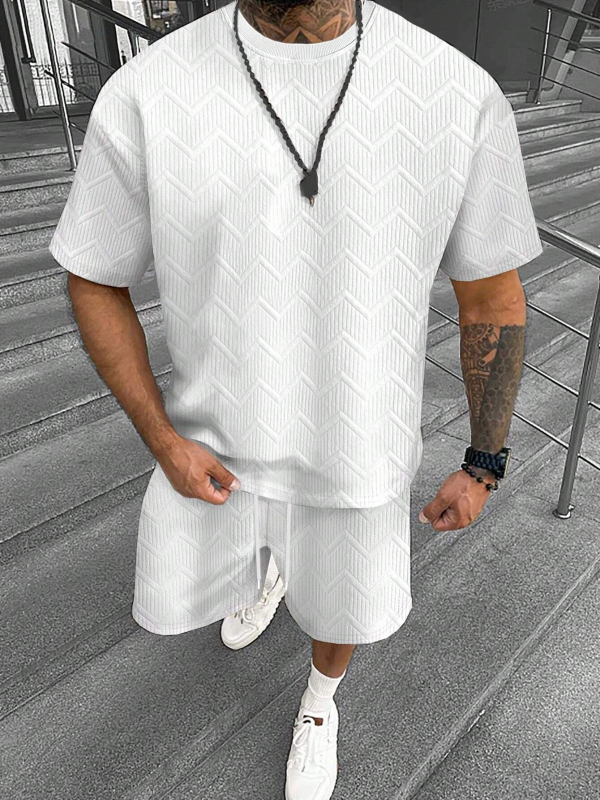 Suvine ühevärviline tekstuuriga ülikond Meeste lühikeste varrukatega T-särk Lühikesed püksid Meeste kaheosaline spordiriietus Vabaajariietus Meeste ME2-MA1