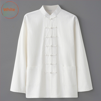 Pavasario ir rudens vyriškas kiniško stiliaus medvilninis ir lininis viršutinis kostiumas, kiniško stiliaus retro marškiniai, su apykakle, sagtimi apačioje.